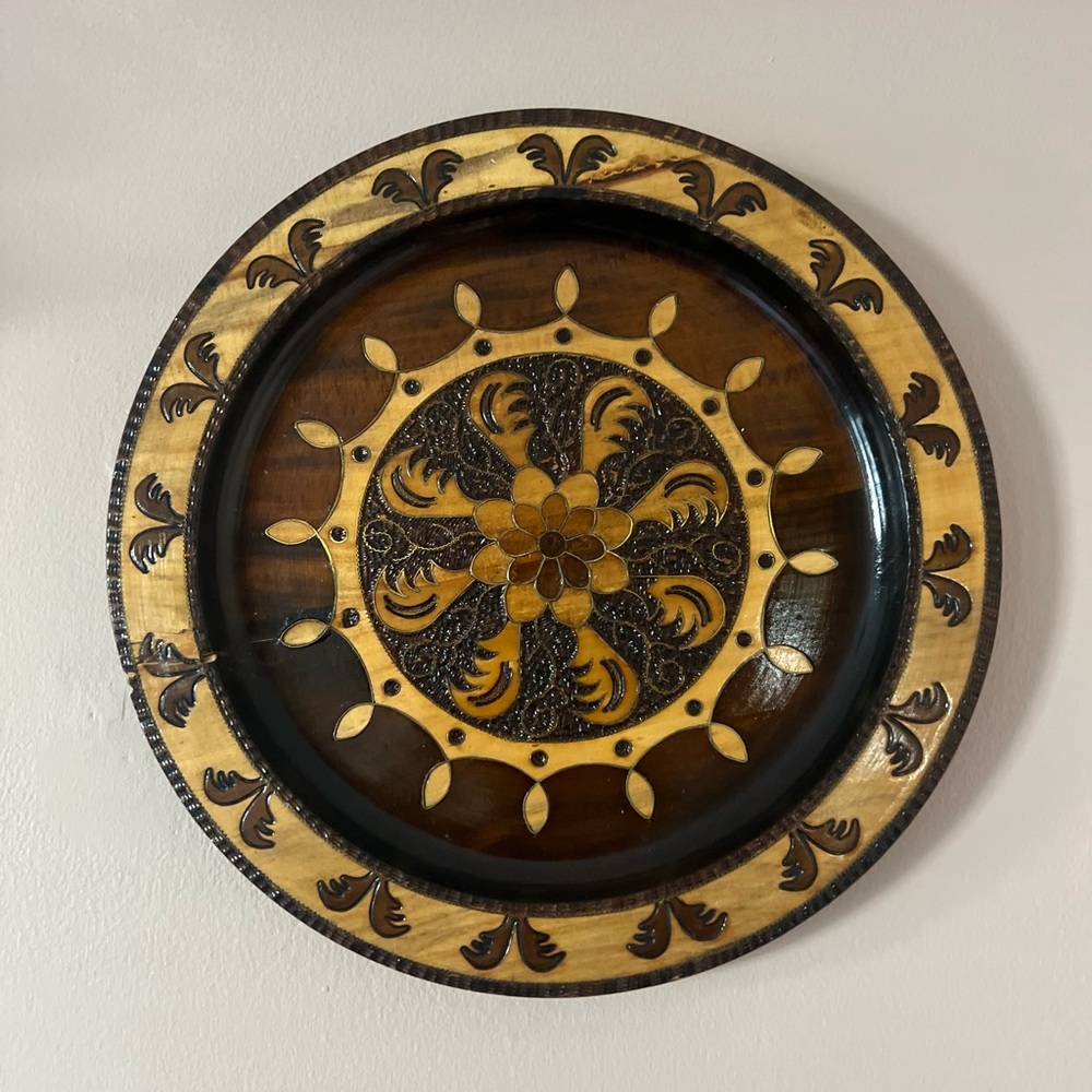 Hand-Carved Wooden Decorative Plate